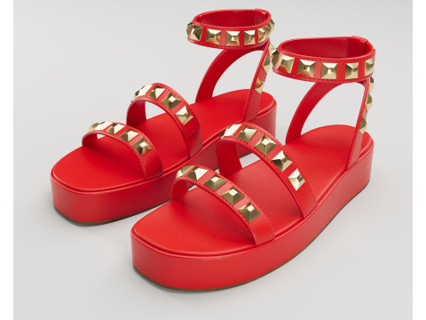 The Wade Ecru Studded Strappy Platform Sandals collection 3D Model