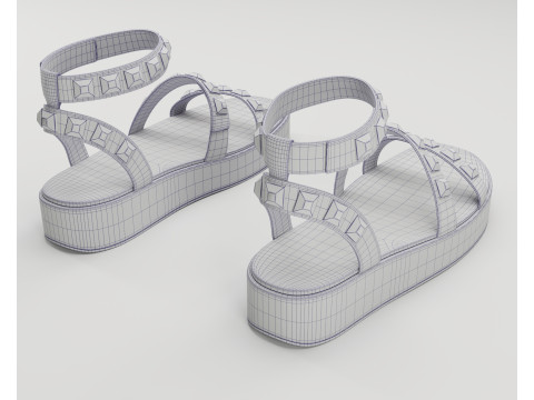 The Wade Ecru Studded Strappy Platform Sandals collection 3D Model