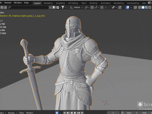 Epic medievel knight with the Magical Crystal Sword 3D 模型