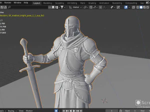 Epic medievel knight with the Magical Crystal Sword 3D Model