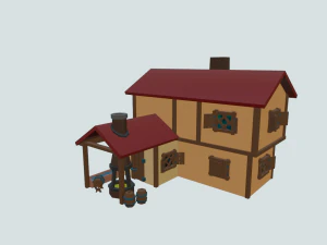 暖炉のあるローポリタウンハウス 3Dモデル