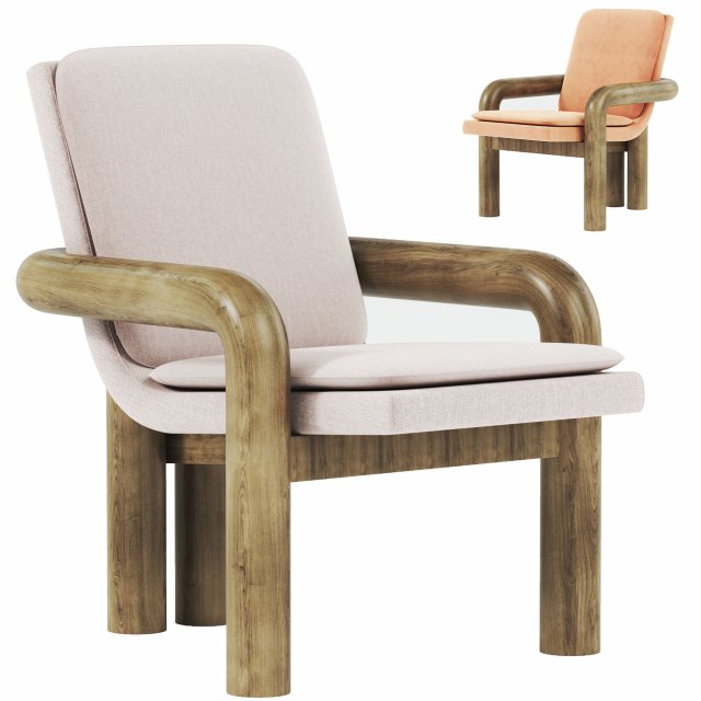 Carved Wood Lounge 3D Model .c4d .max .obj .3ds .fbx .stl .blend 