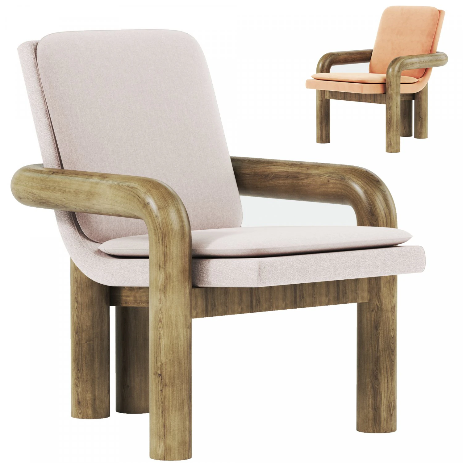 Carved Wood Lounge 3D Model .c4d .max .obj .3ds .fbx .stl .blend 