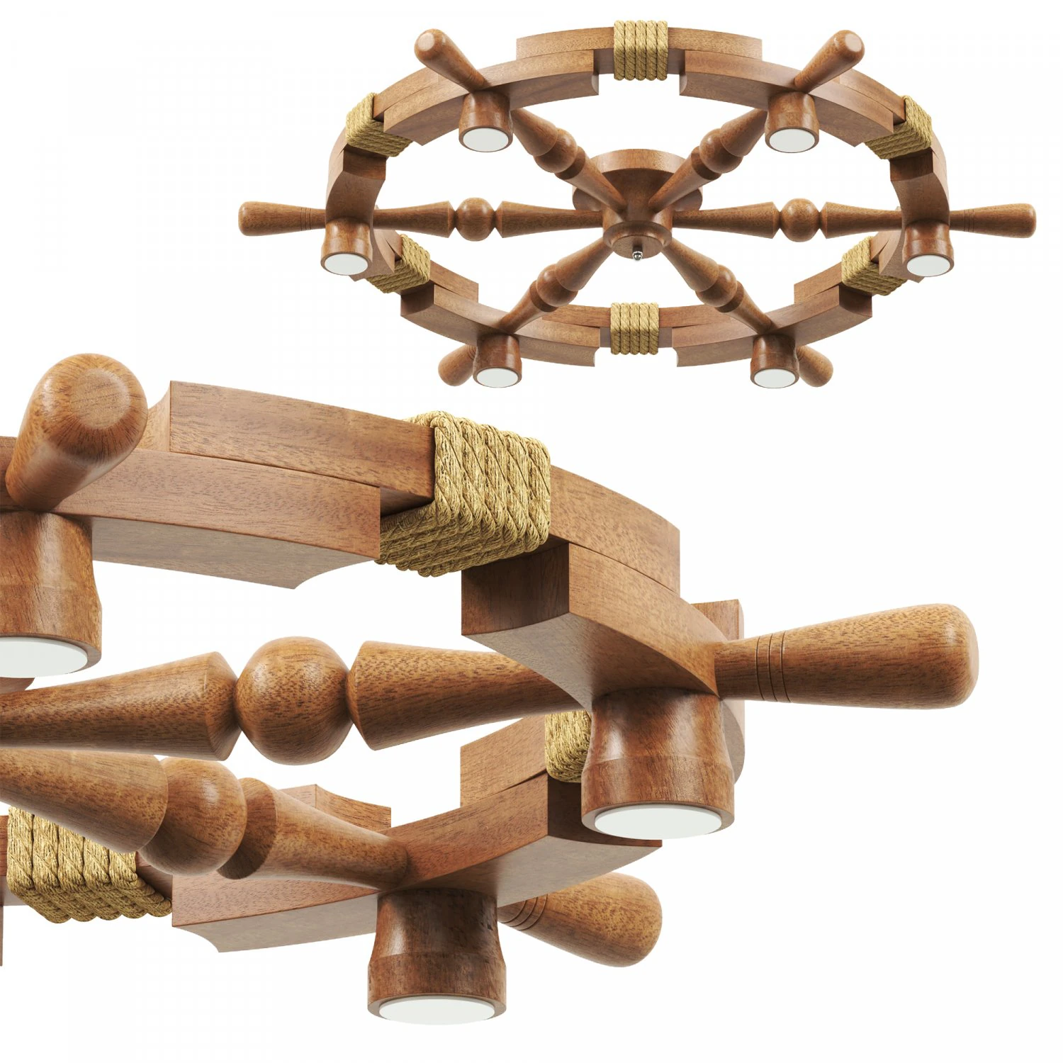 Wooden chandelier steering wheel 3D Model .c4d .max .obj .3ds .fbx .stl .blend 