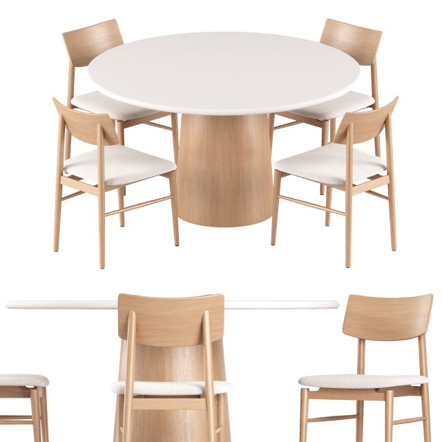 Scandinavian Dining Chair and Round Dining Table 3D Model .c4d .max .obj .3ds .fbx .stl .blend 