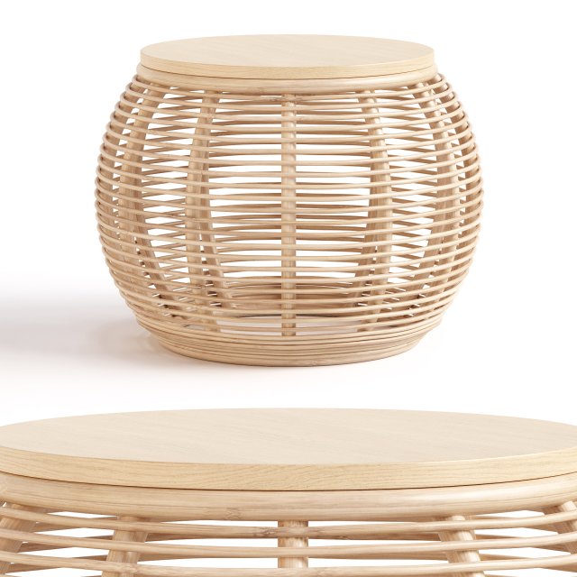 Boho Natural Round Patio Rattan Coffee Table Modelo 3D .c4d .max .obj .3ds .fbx .stl .blend