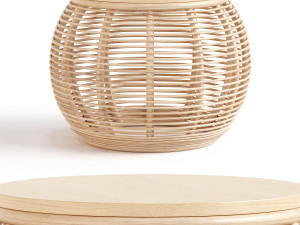 Boho Natural Round Patio Rattan Coffee Table 3D Model