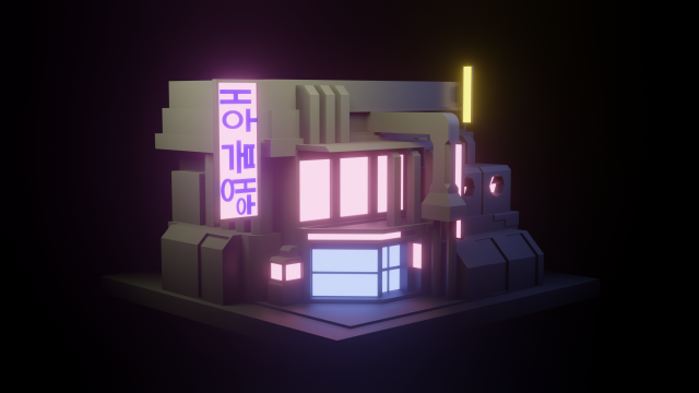 Stylized Cyberpunk Building Low-poly 3D-Modell .c4d .max .obj .3ds .fbx .stl .blend 