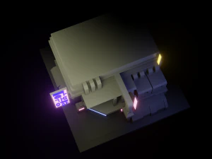 Stylized Cyberpunk Building Low-poly 3D Model