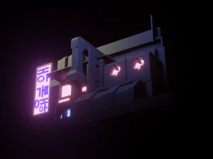 Stylized Cyberpunk Building Low-poly 3D Model