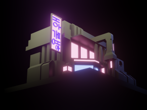 Stylized Cyberpunk Building Low-poly 3D-Modell