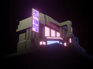 Stylized Cyberpunk Building Low-poly 3D Model