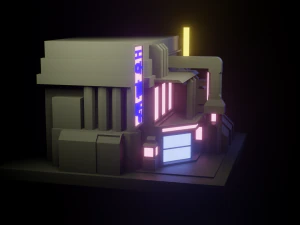 Stylized Cyberpunk Building Low-poly 3D Model