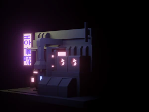 Stylized Cyberpunk Building Low-poly 3D Model
