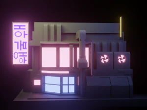 Stylized Cyberpunk Building Low-poly 3D Model