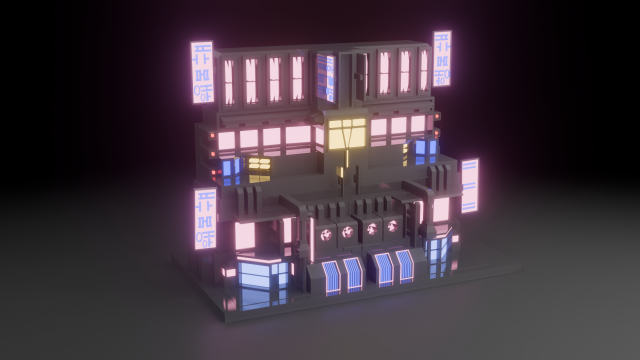 Stylized Cyberpunk Building Low-poly Low-poly Modello 3D .c4d .max .obj .3ds .fbx .stl .blend 