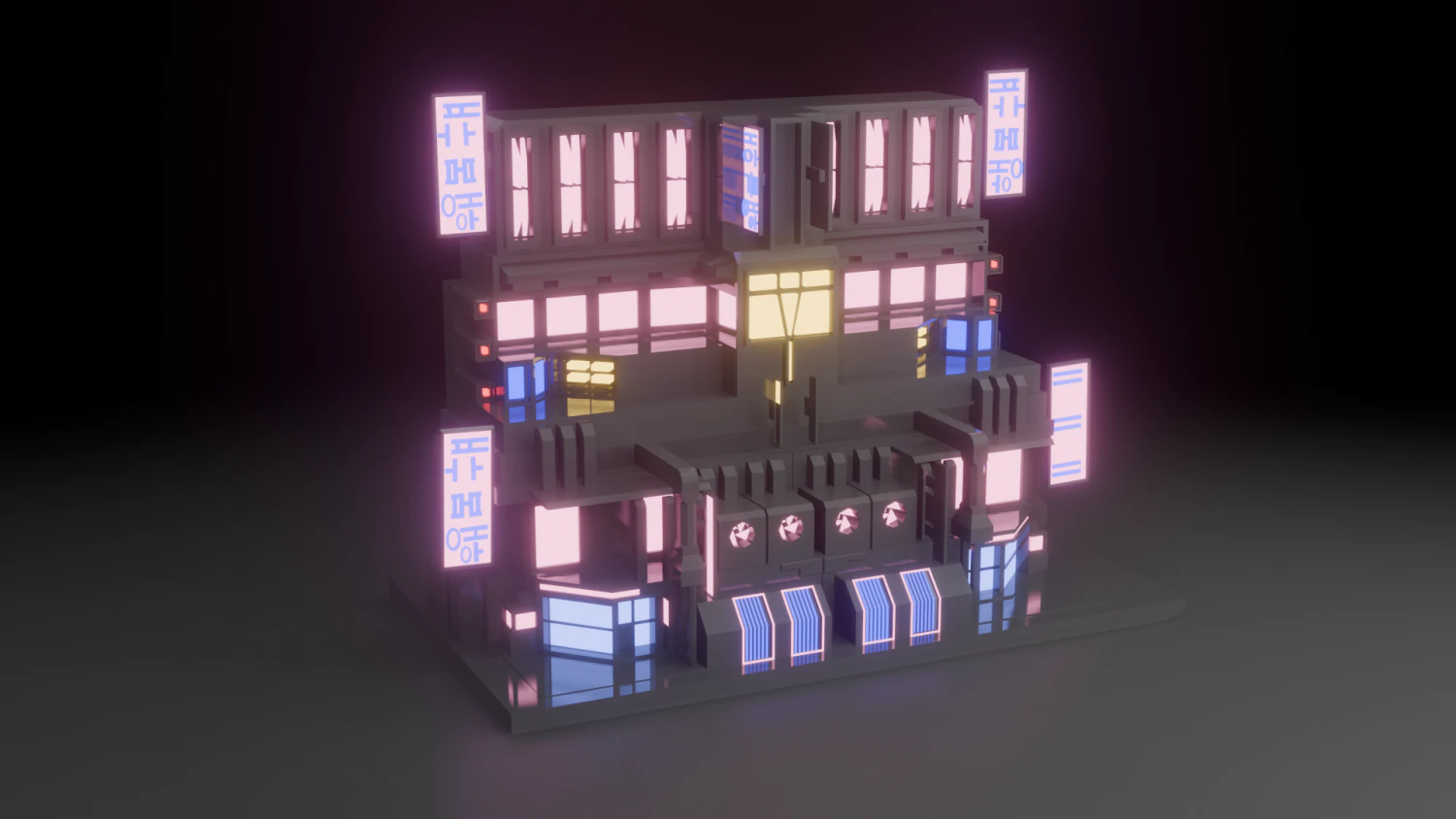Stylized Cyberpunk Building Low-poly Low-poly 3D Model .c4d .max .obj .3ds .fbx .stl .blend 