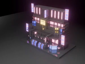 Stylized Cyberpunk Building Low-poly Low-poly 3D Model
