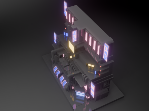 Stylized Cyberpunk Building Low-poly Low-poly Modello 3D
