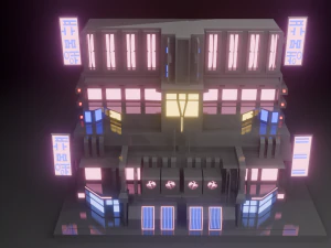 Stylized Cyberpunk Building Low-poly Low-poly 3D Model
