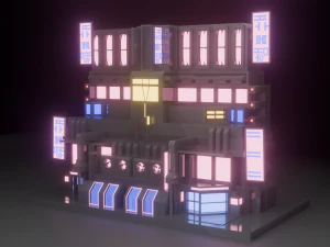 Stylized Cyberpunk Building Low-poly Low-poly 3D Model