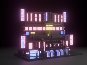 Stylized Cyberpunk Building Low-poly Low-poly Modello 3D