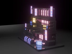 Stylized Cyberpunk Building Low-poly Low-poly 3D Model