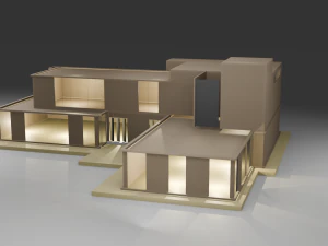 CASA MODERNA Esterno con illuminazione elegante Low-poly Modello 3D
