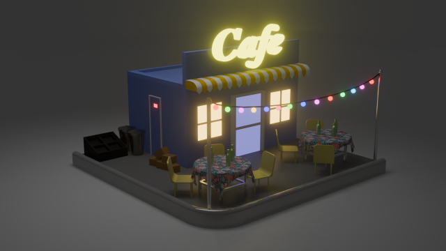 Mini Cafe Shop Low-poly 3Dモデル .c4d .max .obj .3ds .fbx .stl .blend 