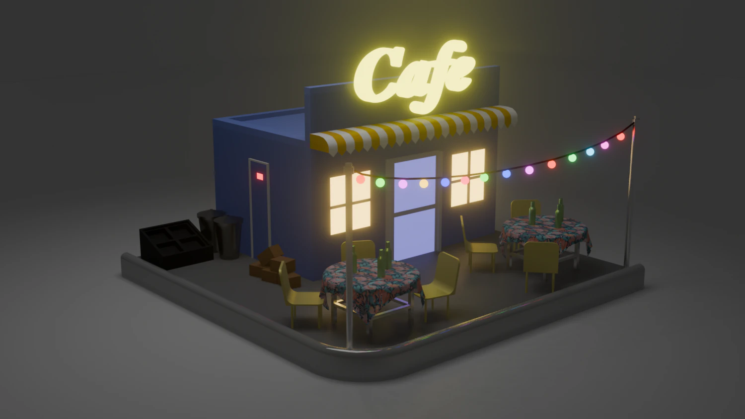 Mini Cafe Shop Low-poly 3D Model .c4d .max .obj .3ds .fbx .stl .blend