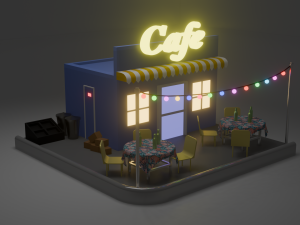 Mini Cafe Shop Low-poly 3D Model