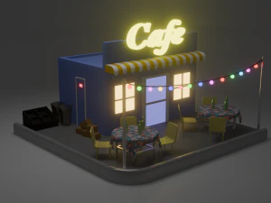 Mini Kafe D&uuml;kkanı D&uuml;ş&uuml;k Poli 3D Model