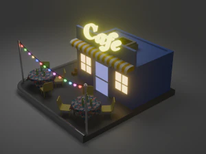 Mini Cafe Shop Low-poly 3D Model