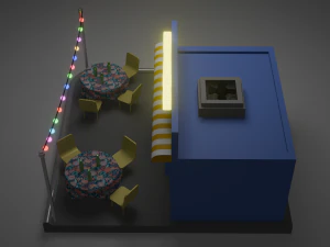 Mini Cafe Shop Low-poly 3D Model