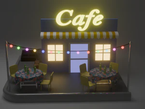 Mini Cafe Shop Low-poly 3D Model