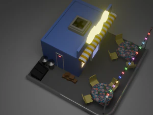 Mini Cafe Shop Low-poly 3D Model