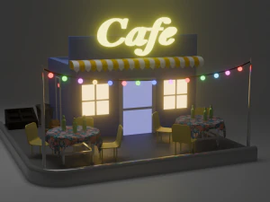Mini Cafe Shop Low-poly 3D Model