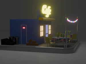 Mini Cafe Shop Low-poly 3D Model