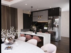 Modern Dining Room and Kitchen 3D Model