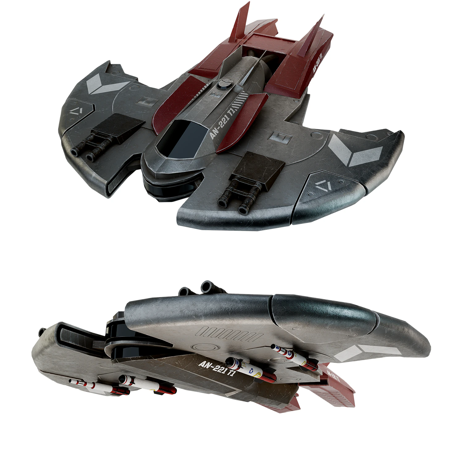 Spaceship AN-221 T1 3D Model .c4d .max .obj .3ds .fbx .stl .blend