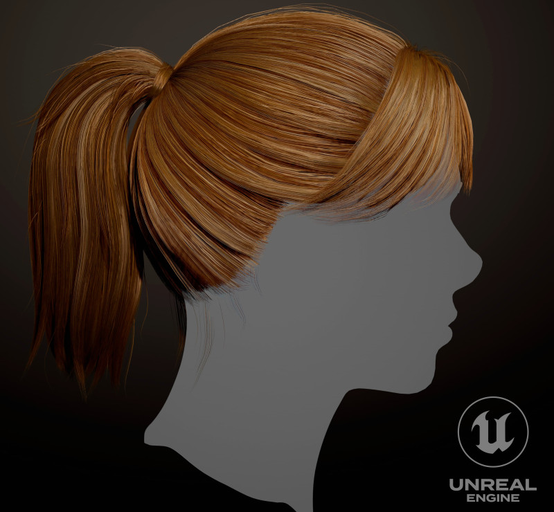 Game ready female hair 3D Model .c4d .max .obj .3ds .fbx .stl .blend 