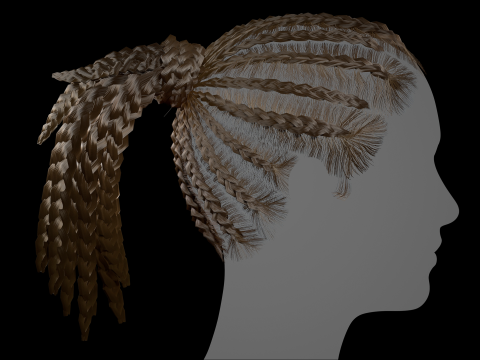 Game ready female hair Modelo 3D