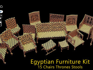 Egyptian Furniture Kit - 15 Chairs Thrones Stools Modèle 3D