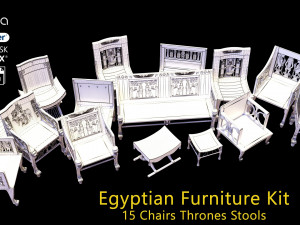 Egyptian Furniture Kit - 15 Chairs Thrones Stools Modèle 3D
