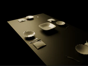Comedor con platos y cubiertos 3D Model
