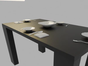 Comedor con platos y cubiertos 3D Model