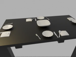 Comedor con platos y cubiertos 3D Model