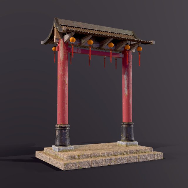 Old Chinese Gate Model 3D .c4d .max .obj .3ds .fbx .stl .blend 