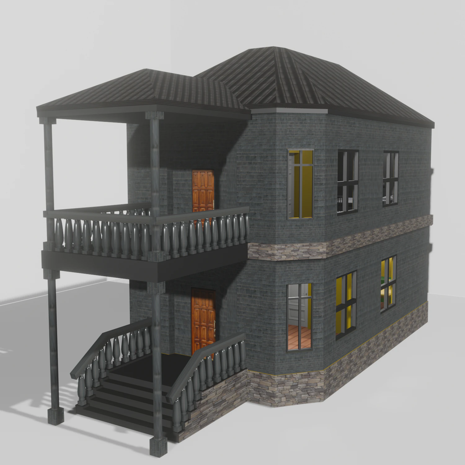 2-storey house 3D Model .c4d .max .obj .3ds .fbx .stl .blend