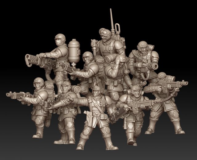 Cadian Shock Troops BAS-RELIEF 3D Принт Модель .c4d .max .obj .3ds .fbx .stl .blend 